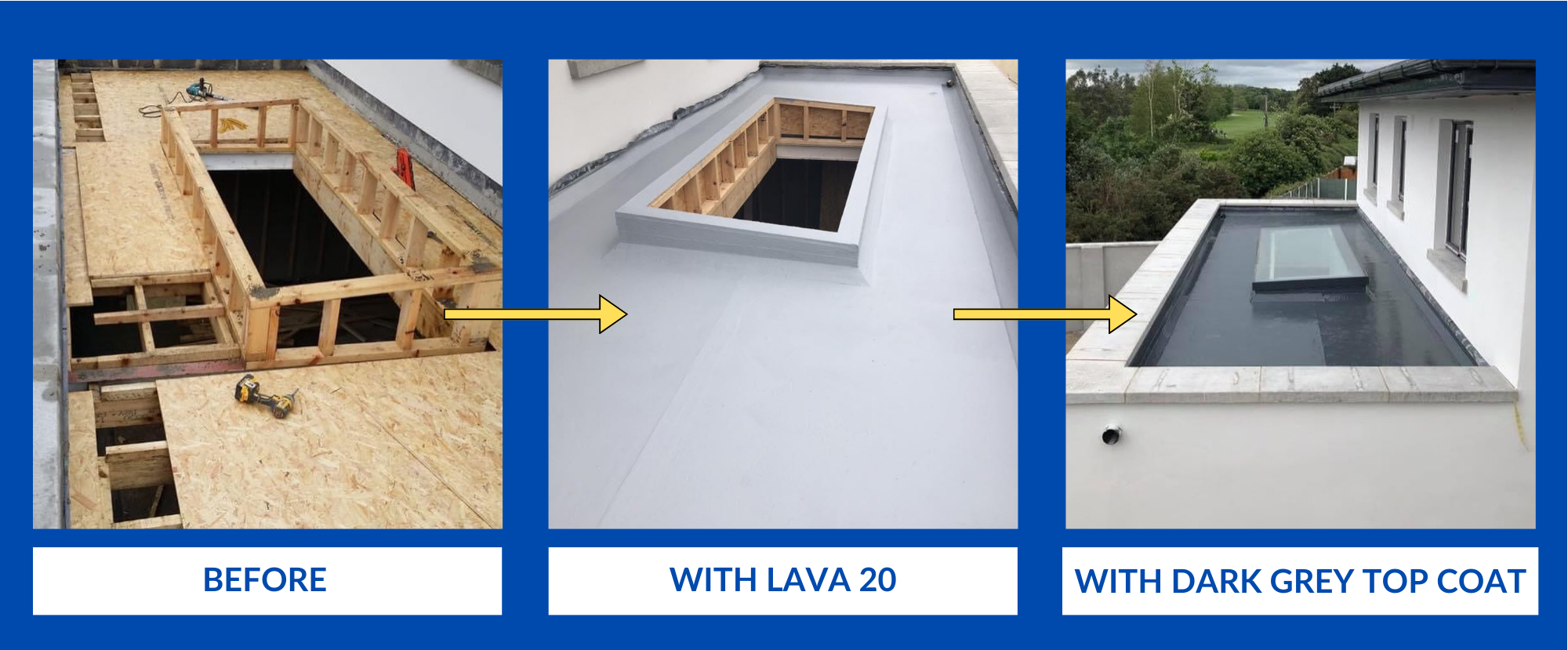 Flat roof restored twith Lava 20 before and after