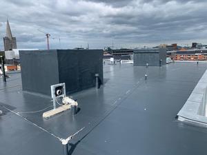 Here we have a finished job of a felt roof coated in owl lava 20 waterproofing membrane and then top coated with owl lava 20 topcoat